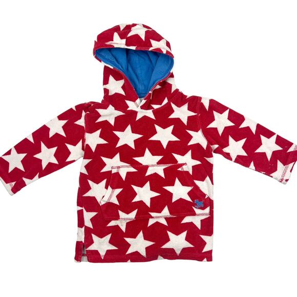 Mini Boden Red Stars Terry Cloth Toweling Hoodie Poncho - Picture 1 of 7
